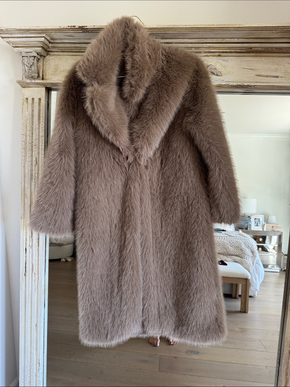 Vici Taupe Teddy Faux-Fur Long Coat